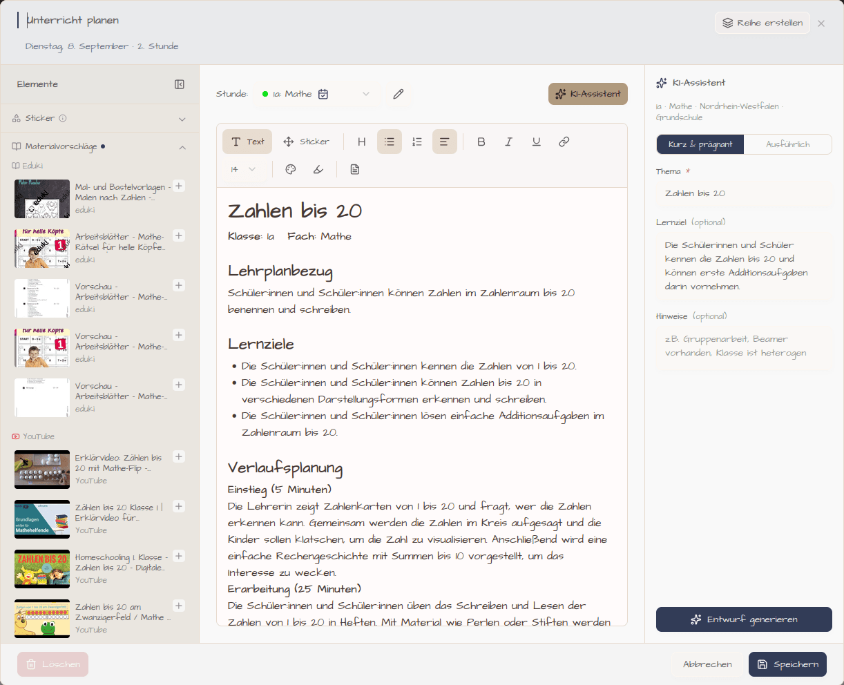 Nie wieder zehn Tabs offen: Materialsuche direkt im Unterrichtsentwurf